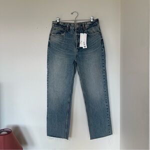 Zara High Rise Straight Leg Raw Hem Jeans